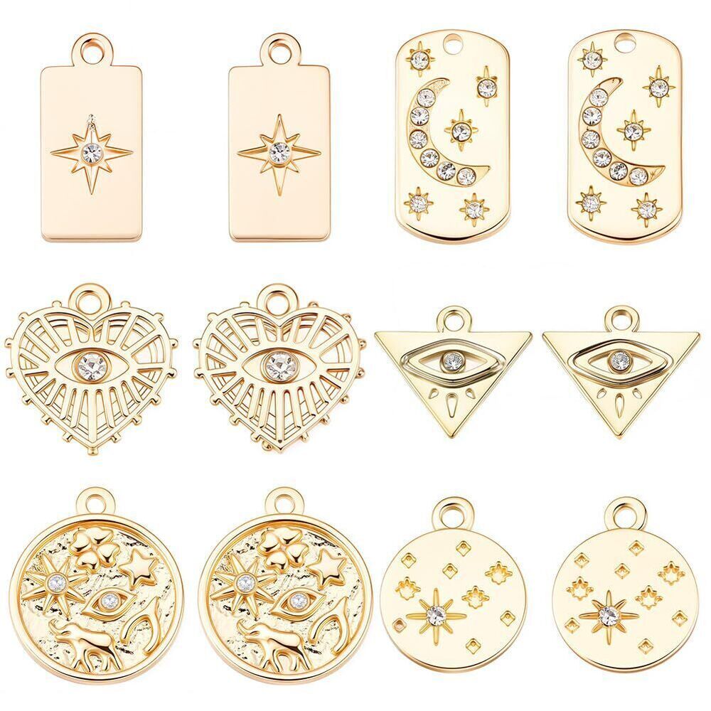 2535 1 Box 24Pcs 6 Style 18K Gold Plated Charms Evil Eye Charm Micro Pave